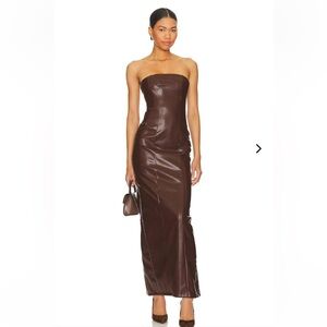 Lovers & Friends Strapless Brown Faux Leather Midi Dress